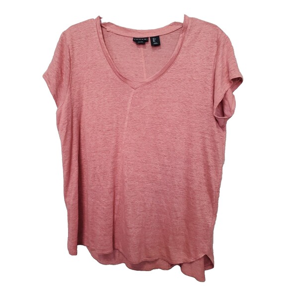 Tahari Pink 100% Linen V-Neck Cap Sleeve T-Shirt w/ Seam Detail Sz Large Beachy - Picture 1 of 5